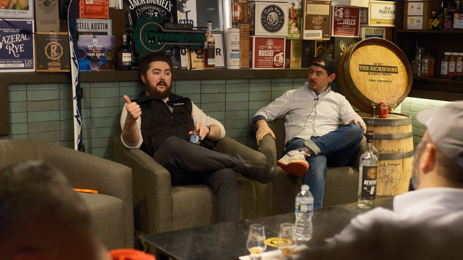 t8ke talking barrel picks on the couch at Slightly Toasted